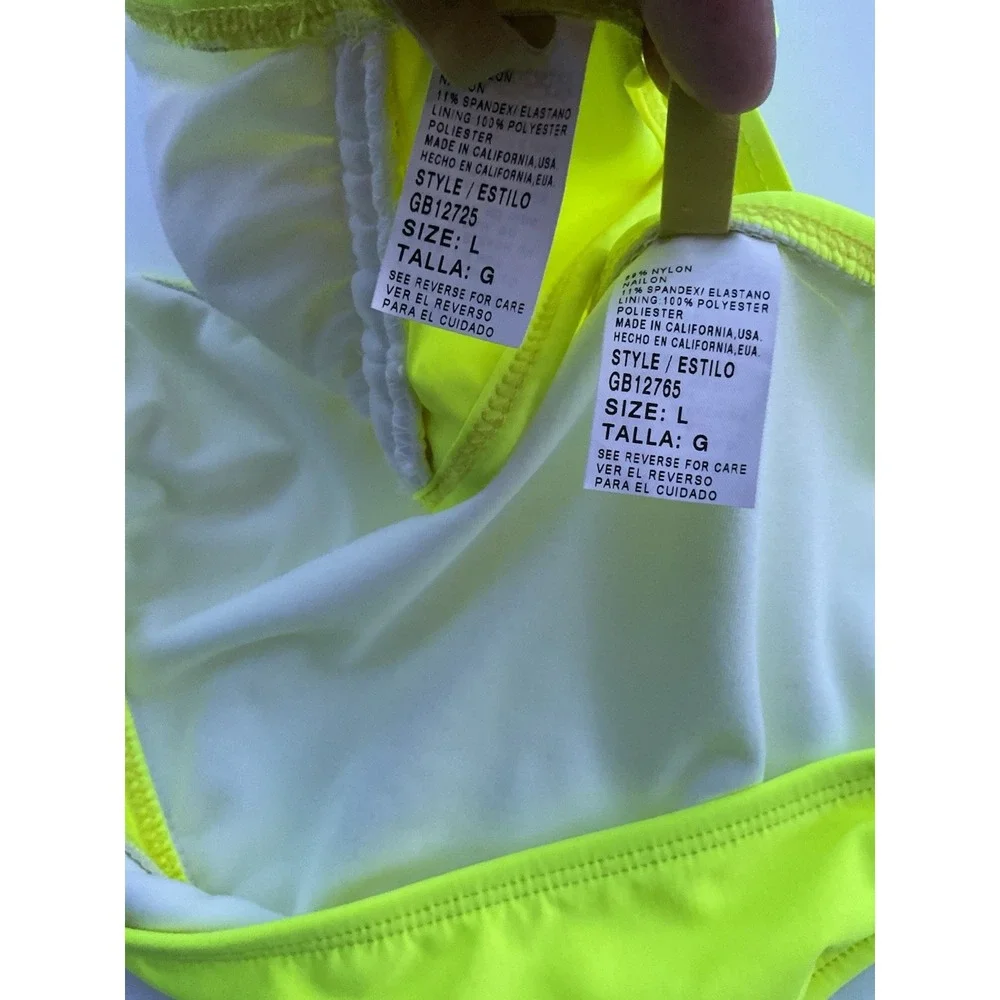 Gianni Bini Neon Yellow Bikini Set Womens Large Ruffle Swimwear USA Made